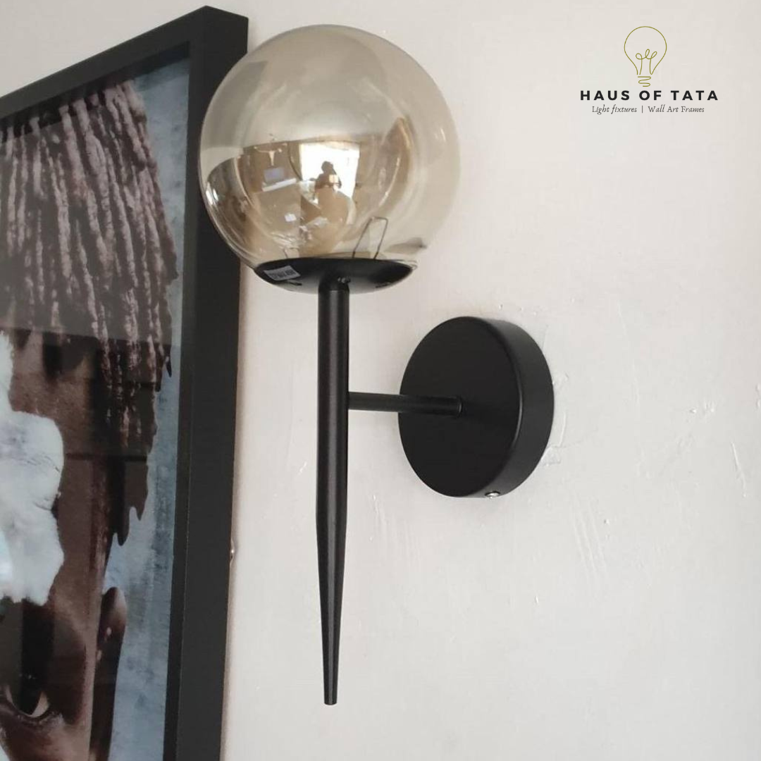 Matte Black with Amber Glass Wall Sconce